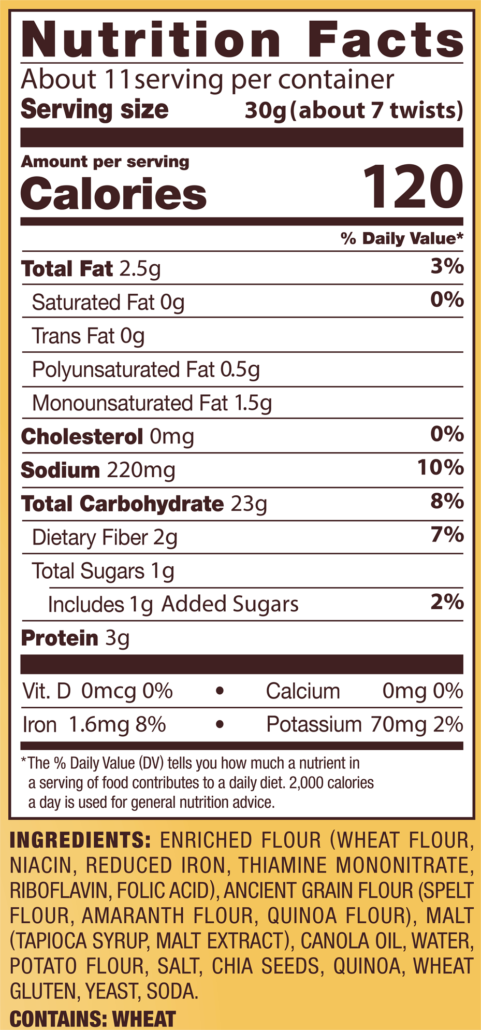 Multigrain Braided Twists Nutrition Facts Panel