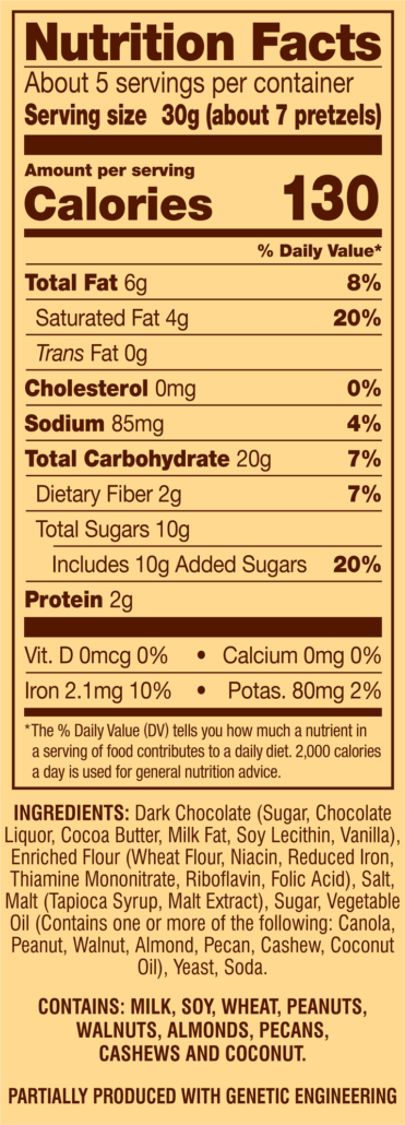 Dark Chocolate Pretzel Dips Nutrition Facts Panel