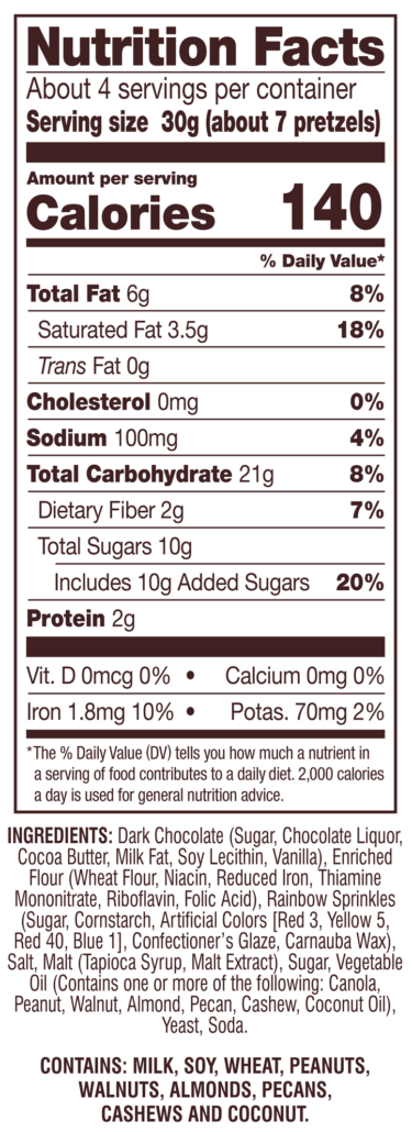 Dark Chocolate Holiday Shapes Nutrition Facts Panel