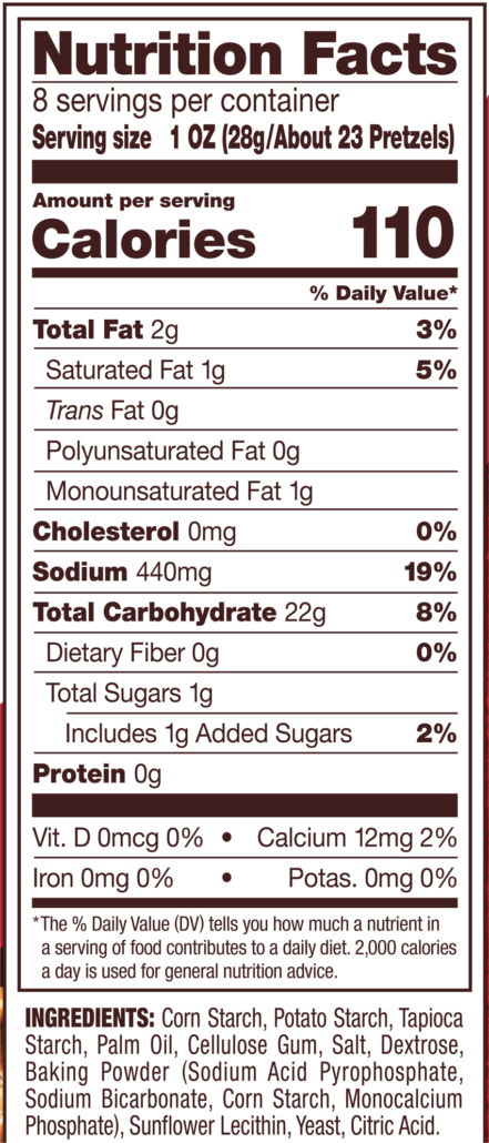 Gluten Free Minis Pretzels Nutrition Facts Panel