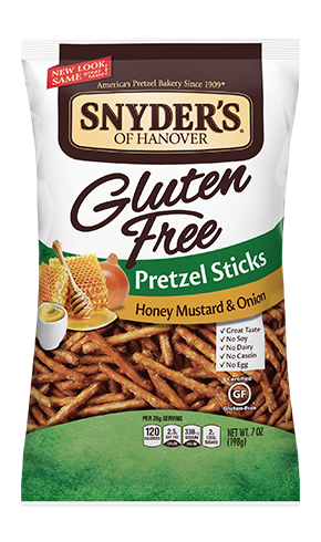 Snyder's of Hanover Gluten Free Honey Mustard and Onion Pretzel Sticks Package